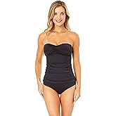 Anne Cole Womens Solid Twist Front Shirred Bandeau Tankini Swim Top