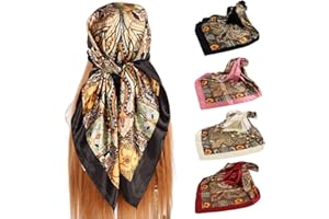 upeilxd 4Pcs Silk Head Scarves for Women Satin Hair Scarf 35”Large Square Bandana Silk Like Neck Scarf Shawl