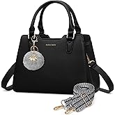 IGOLUMON Women's Top-Handle Handbags PU Vegan Leather Satchel Purses for Women Designer Tote Purse Handbag with Cute Pompom