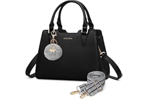 IGOLUMON Women's Top-Handle Handbags PU Vegan Leather Satchel Purses for Women Designer Tote Purse Handbag with Cute Pompom