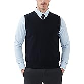 Kallspin Men's Pure Cotton Sweater Vest V Neck Regular Fit Knit Sleeveless Pullover Sweater