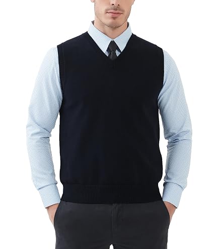 TopTie Men's 100% Cotton Knit Sweater Vest, V Neck Cable Pattern