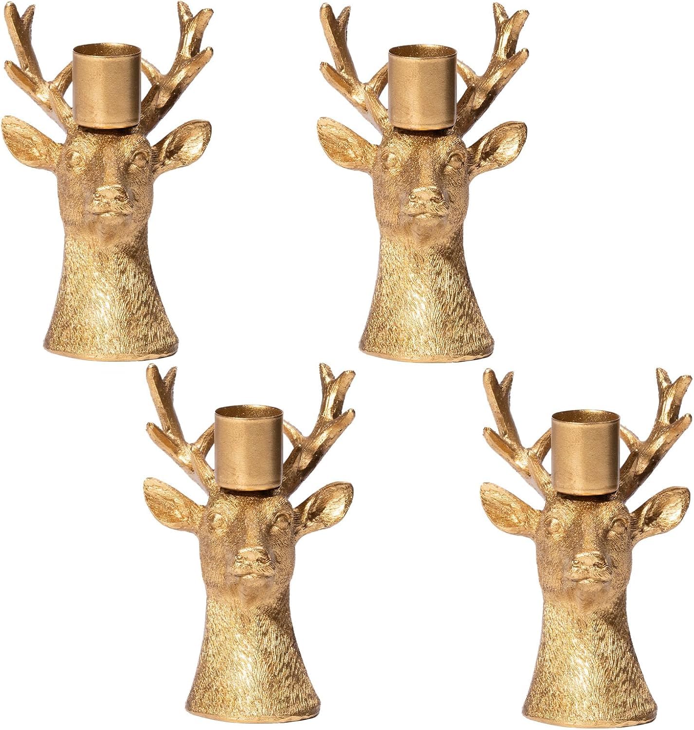 Photo 1 of **MINOR DAMAGE - USED**
Candlestick Holders Vintage Reindeer Candle Holders, Brass Gold Deers Candle Stick Holders Set of 4 for Table Centerpiece, Mantel & Dining Table Wedding Decor, Festive Christmas Home Decoration