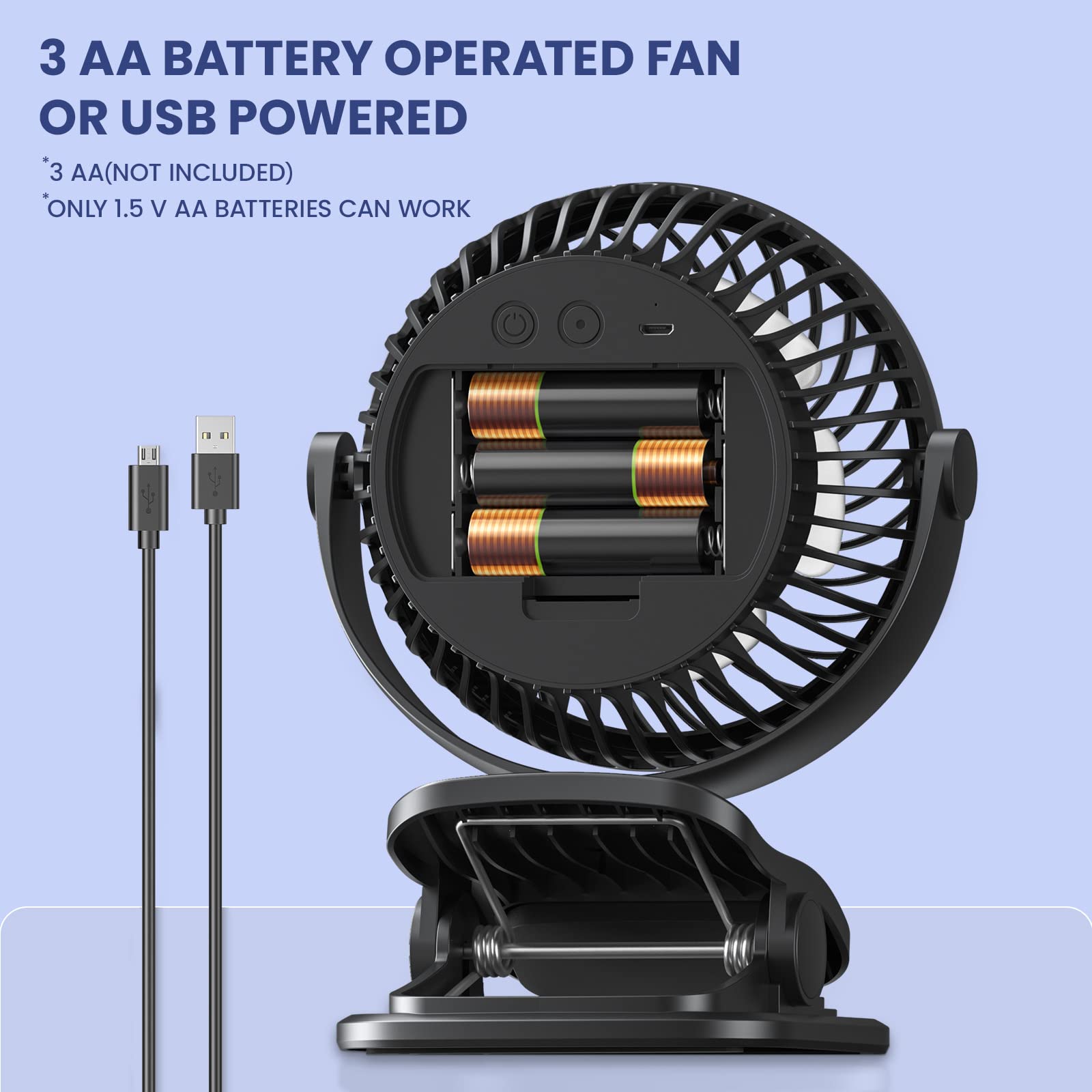Shinebella AA Battery Powered Clip on Fan with 4-Speed, 5’’ Small Desk Fan with Aroma Function, USB Powered, 360°Rotation, Ultra Quiet, for Golf Cart, Stroller, Bedroom,Car(Batteries Not Included)