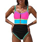 popvil Women One Piece Swimsuit 2026 Sporty Neon Bathing Suit Tummy Control Swim Suit Cut Out Adjustable Straps Swimwear