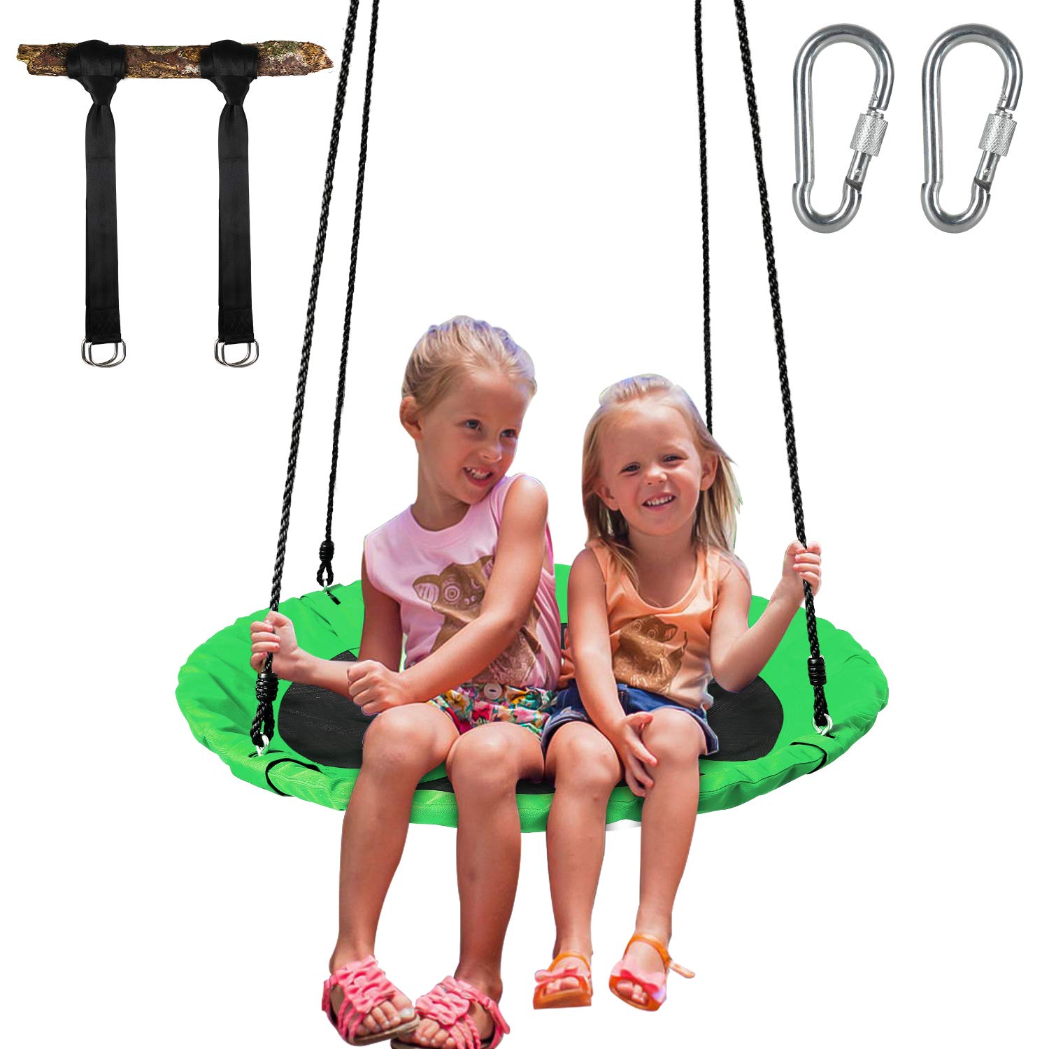 YEEGO Saucer Tree Swing Seat with Straps Giant 40“ Round Saucer Swing Outdoor Play Adjustable Hanging Ropes for Kids, Adults and Teens (Green)