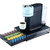 FlagShip Vertuo Pod Drawer Organizer,40 Large Pods Capacity,Black Metal | Smooth Pull-Out Design Fits Under Coffee Machine,Sturdy Frame No-slip rubber feet Heavy Duty Save Counter Space