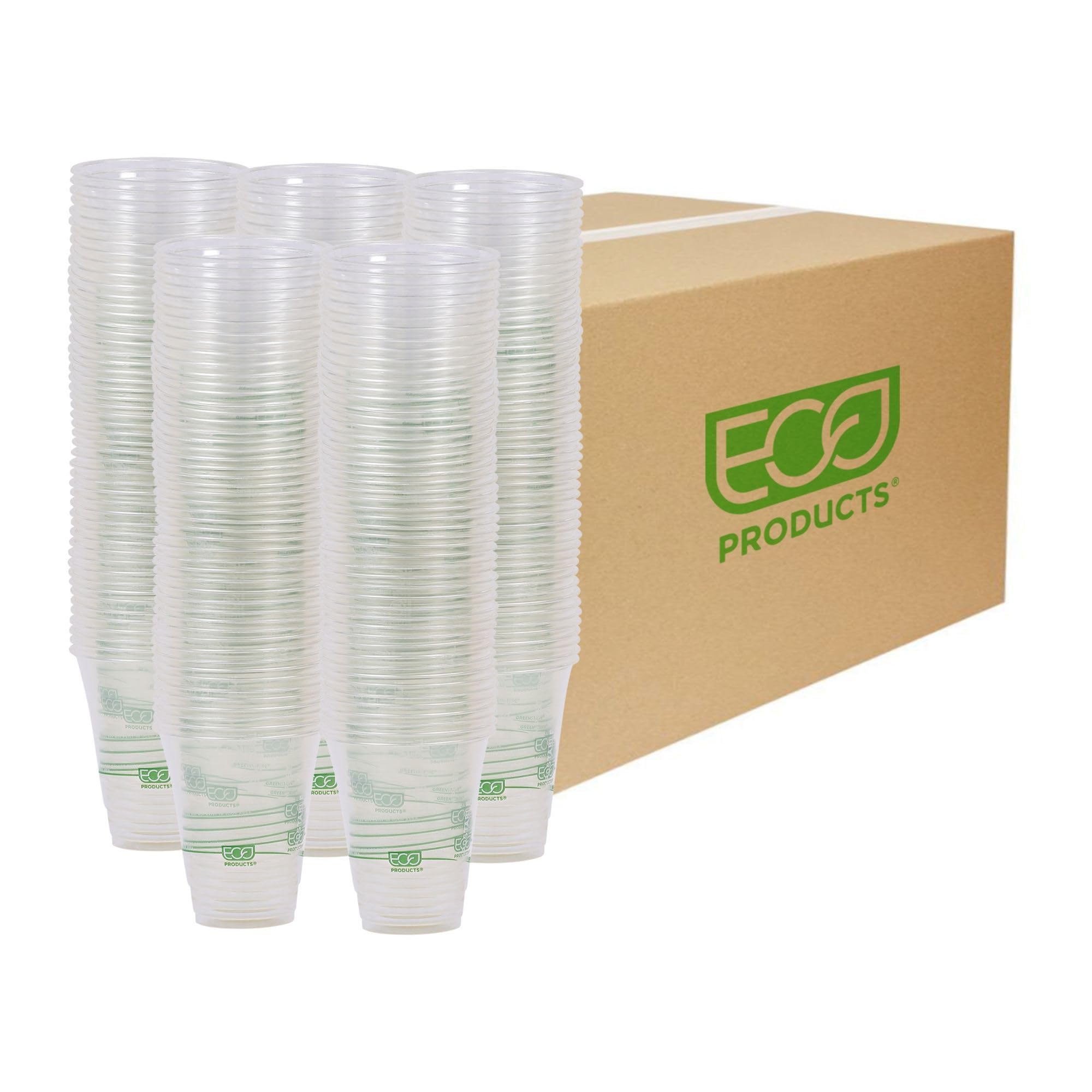 Photo 1 of ECO PRODUCTS GreenStripe Clear Compostable 12oz PLA Plastic Cups, Case of 1000, Disposable Renewable Plant-Based Cold Cups, For Cold Drinks & Snacks, BPI Certified, ASTM Compliant.