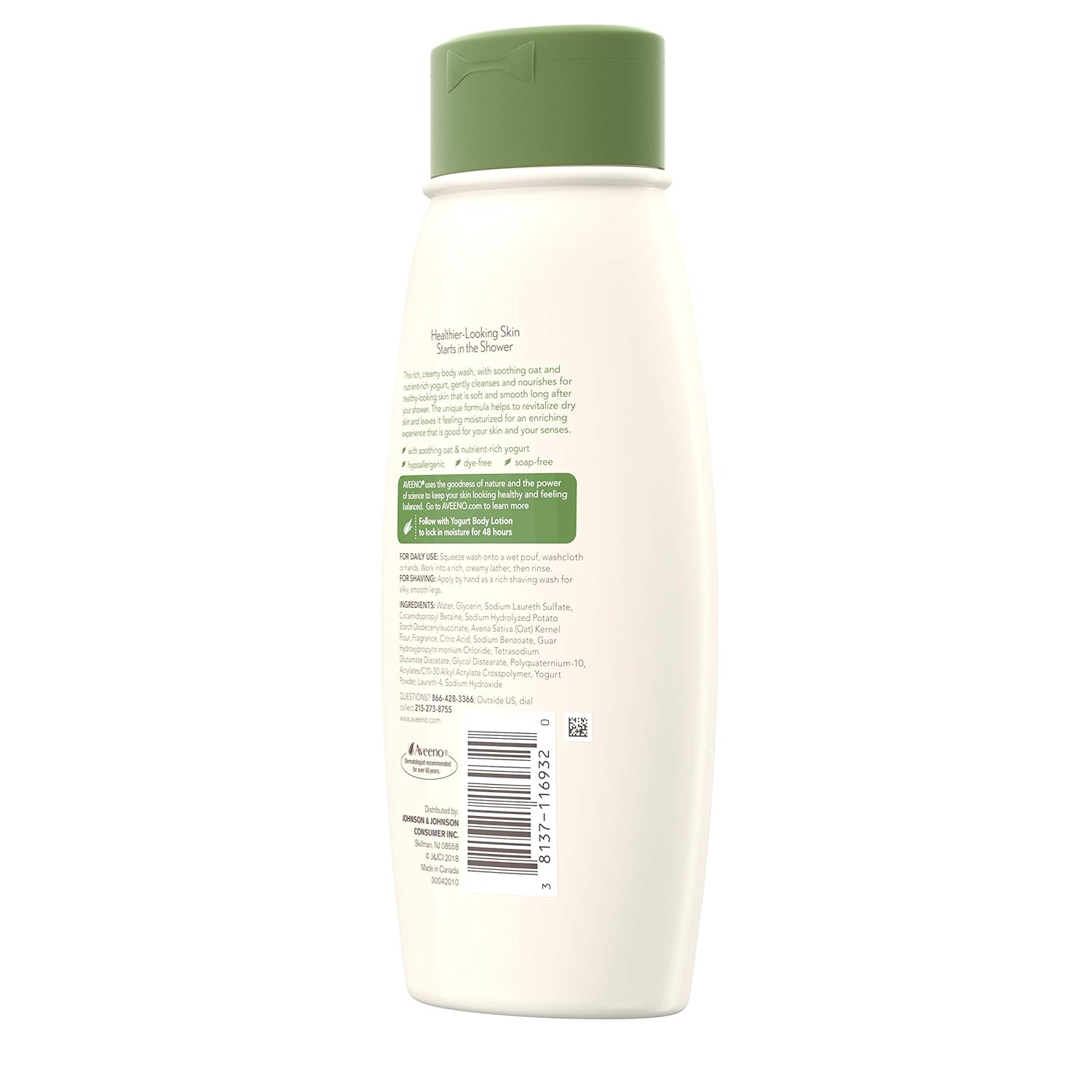 Aveeno Daily Moisturizing Yogurt Body Wash with Soothing Oat & Apricot Scent, Gentle Soap-Free Body Cleanser for Dry Skin, Dye-Free & Hypoallergenic, 18 fl. oz : Beauty