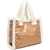 DUBELlE Faux Fur Tote Bag for Women PU Leather Shearling Purse Large Handbag with Furry Top-handle Fluffy Sherpa Shoulder Bag