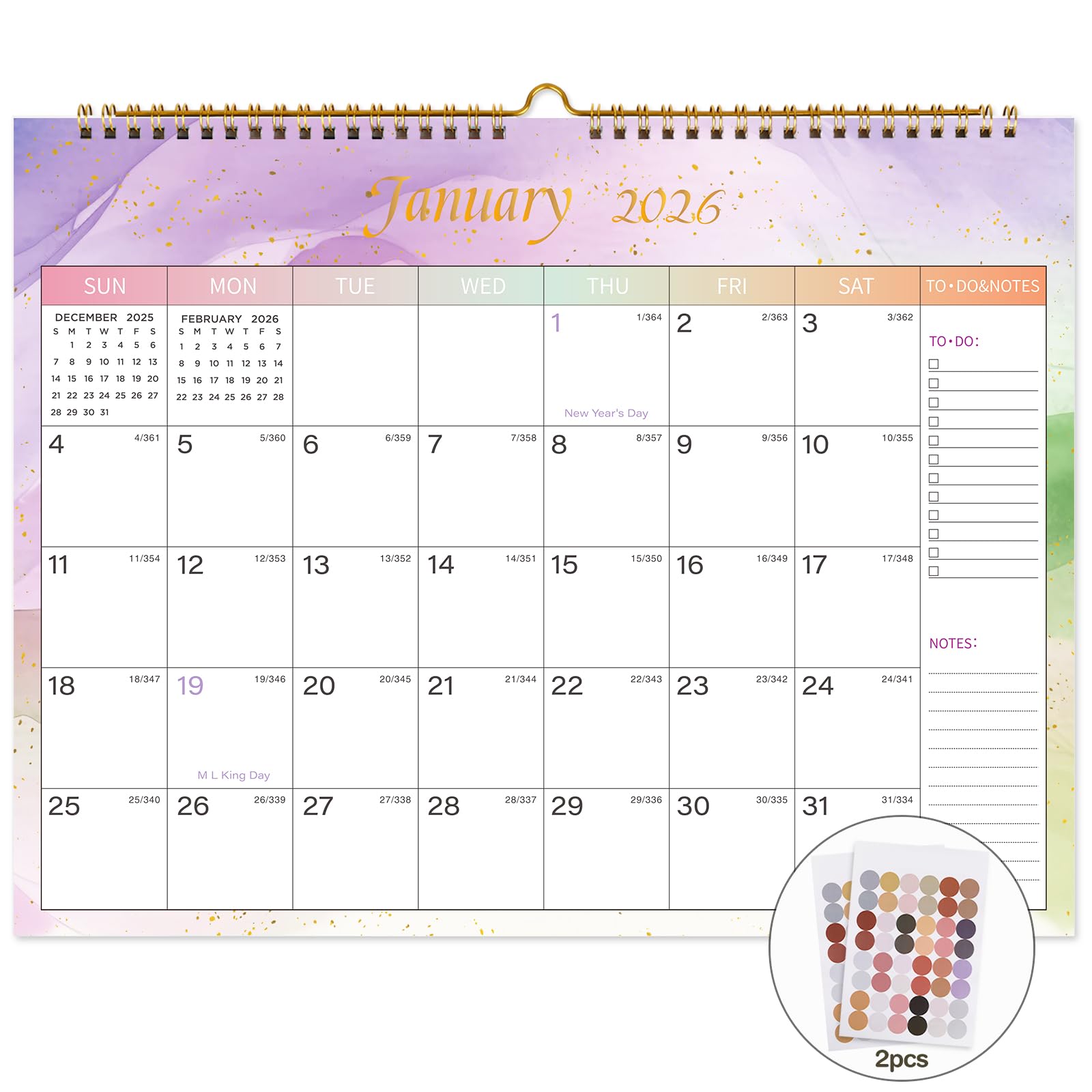Photo 1 of (3 pack) Lbylyhxc 2026 Calendar - Use Now to December 2026 -18 Monthly Wall Calendar 2026, 11 x 8.5 Inches.Thick Paper with Julian Dates and Block for New Year and Christmas Presents (Wall Calendar 2025-2026 Colorful)