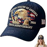 250 Anniversary USA Hat, United States 250th Anniversary Hat, Bald Eagle Printed Patriotic Baseball Cap, Adjustable 250 Year American Cap Blue