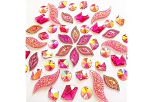 SUCCI SHAN 50PCS Special Effect Different Shapes Mirror AB Gems Sew On Rhinestones Faceted for Handicrafts Clothing Dress Decorations (Pink)