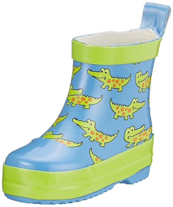Playshoes Kinder Halbschaft-Gummistiefel aus Naturkautschuk, trendige Unisex Regenstiefel mit Reflektoren, mit Krokodil-Muste