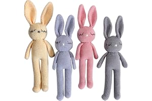 Moni's Choice Easter Stuffed Plush Baby Bunny Rabbit Easter Gifts Handmade Easter Stuffed Animal Hand-Knit Doll Baby Lovey Sleep Toy Newborn (Blue)