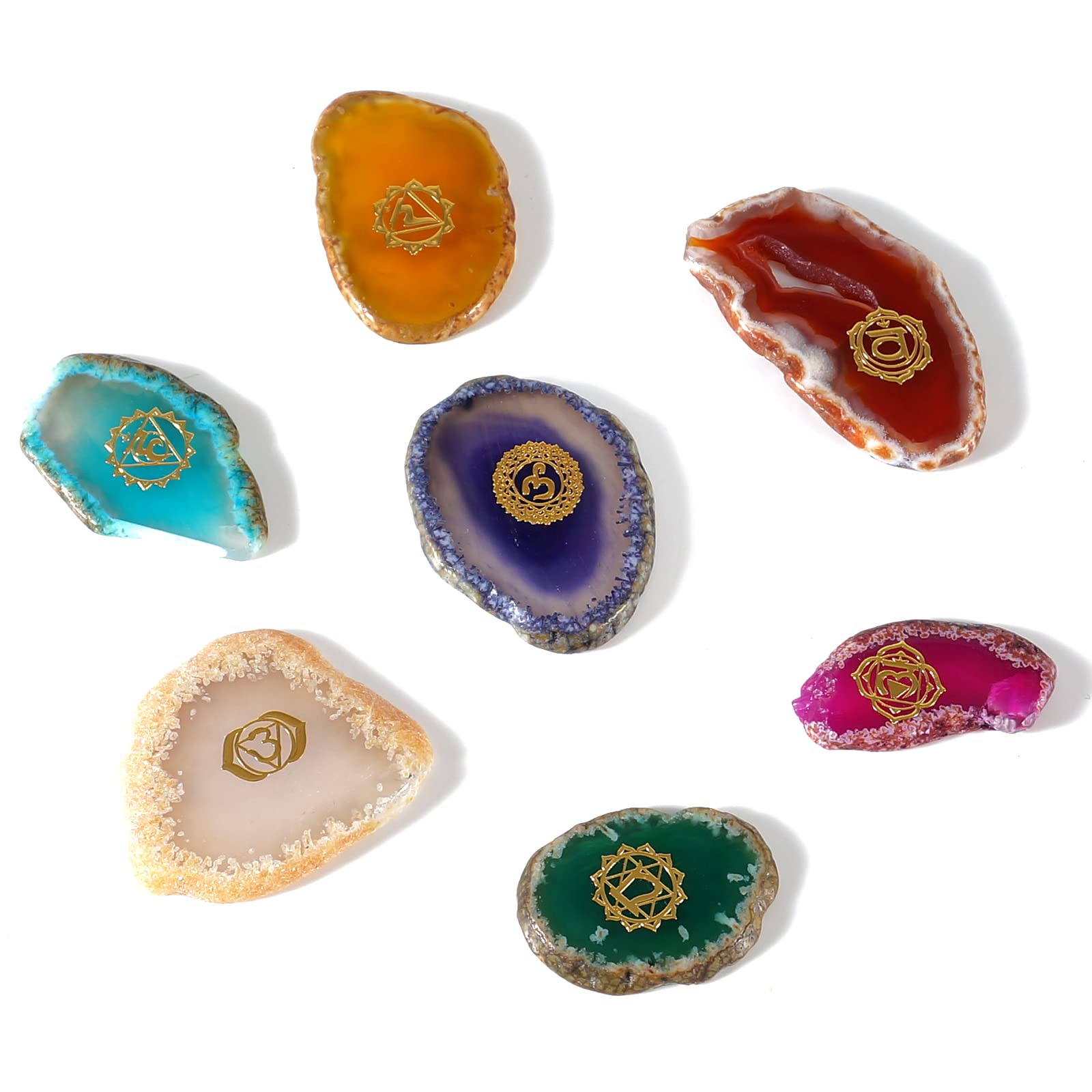 Healing Crystal Natural Energy Seven Chakra Crystal Engraved Symbol Stone for Yoga Reiki Blancing Meditation
