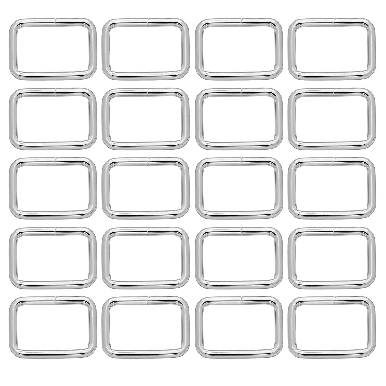 BIKICOCO Metal Rectangle Ring Buckles Square Strap Webbing Belt Rings for Bag Purse Non Welded 1-1/4 x 3/4 Inch, Silver, Pack of 20