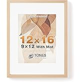 TONES FRAME DESIGN 12x16 Solid Wood Frame,Natural Oak Wood Picture Frame can Display Photo 9x12 With Mat or 12 x 16 Without Mat,Single Poster Frame for Wall Home Decor