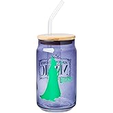 Silver Buffalo Wicked Featuring Elphaba Make Your Own Magic Glass Jar Tumbler with Bamboo Lid and Glass Straw, 16 Ounces