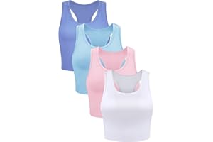 Geyoga 4 Pieces Basic Workout Crop Tank Tops Sleeveless Racerback Sport Tank Top for Women Yoga Running