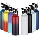 Neihepal 24oz Insulated Water Bottles Bulk 8 Pack,Stainless Steel Double Wall Sport Bottle with Straw Lid,Metal Cup Reusable Thermoses with Hand Cap for School,Cyclists,Hikers,Gift(Assorted,8 Count)