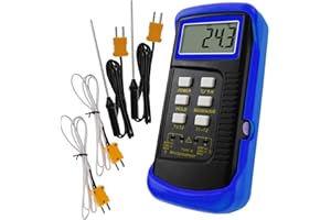 Thermocouple Thermometer Digital K Type Thermometer HVAC Thermometer Dual Temperature Meter with 4 Thermocouples, MAX/MIN/AVG