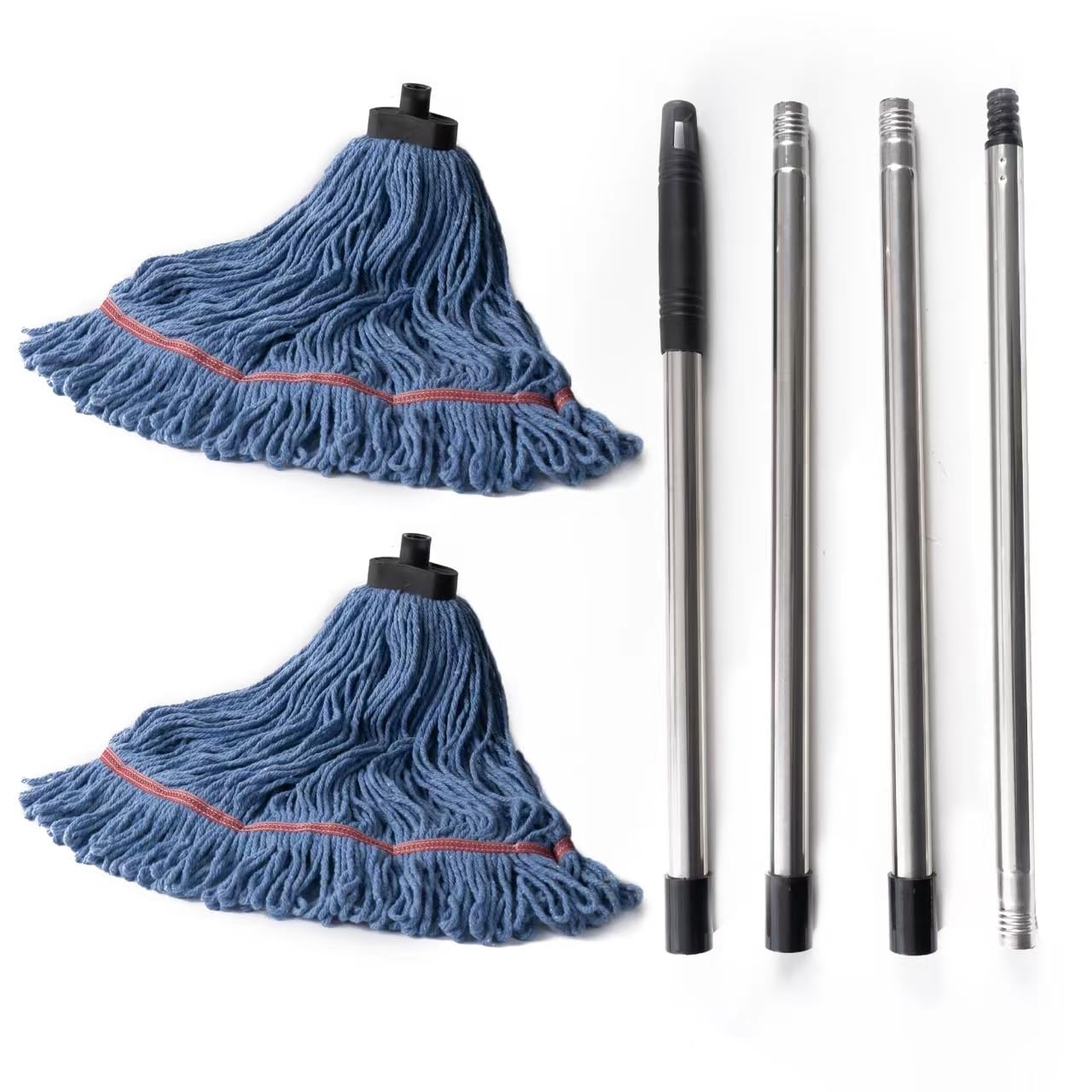 Photo 1 of Matthew Large Commercial&Residential Mop Heavy Duty Industrial Mops w/Screw-on handle(Fit Standard American Screw)Looped-End String Wet Cotton Mops for Home,Office,Warehouse - 1 Set&2 Mop Replacements