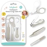 Lulyboo 4-in-1 Newborn Grooming Kit with Travel Compact Case, Baby Nail Clipper, Rounded Tip Scissors, Nail File &amp; Tweezers, Stainless Steel, BPA-Free, Wipe-Clean, Teal Finish