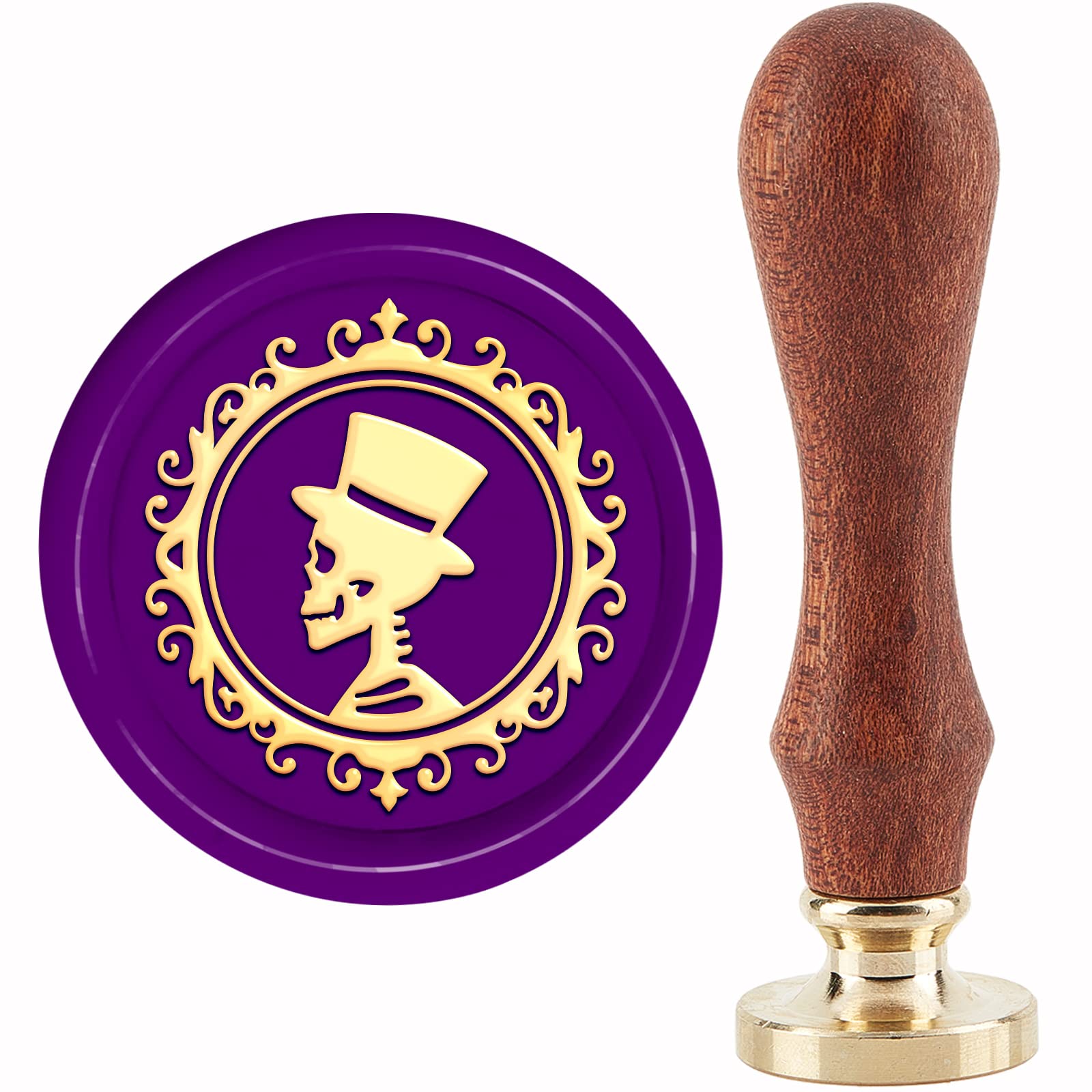 CRASPIRE Skull Wax Seal Stamp Frame Sealing Wax Stamps 30mm Retro Vintage Removable Brass Stamp Head with Wood Handle for Wedding Invitations Halloween Christmas Thanksgiving Gift Packing