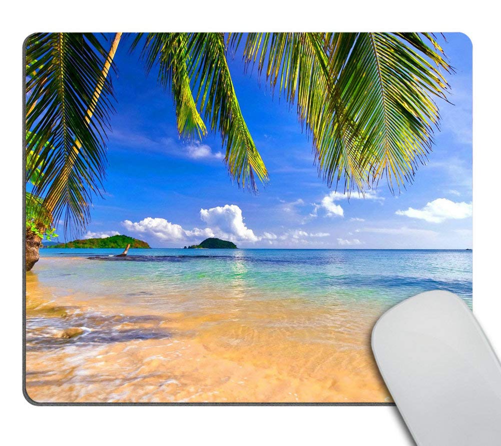 Wasach Gaming Mouse Pad Shore Palms Tropical Beach Mouse Mat Design Natural Eco Rubber Computer Desk Stationery Accessories Mouse Pads for Present Support Wired Wireless or Bluetooth Mouse