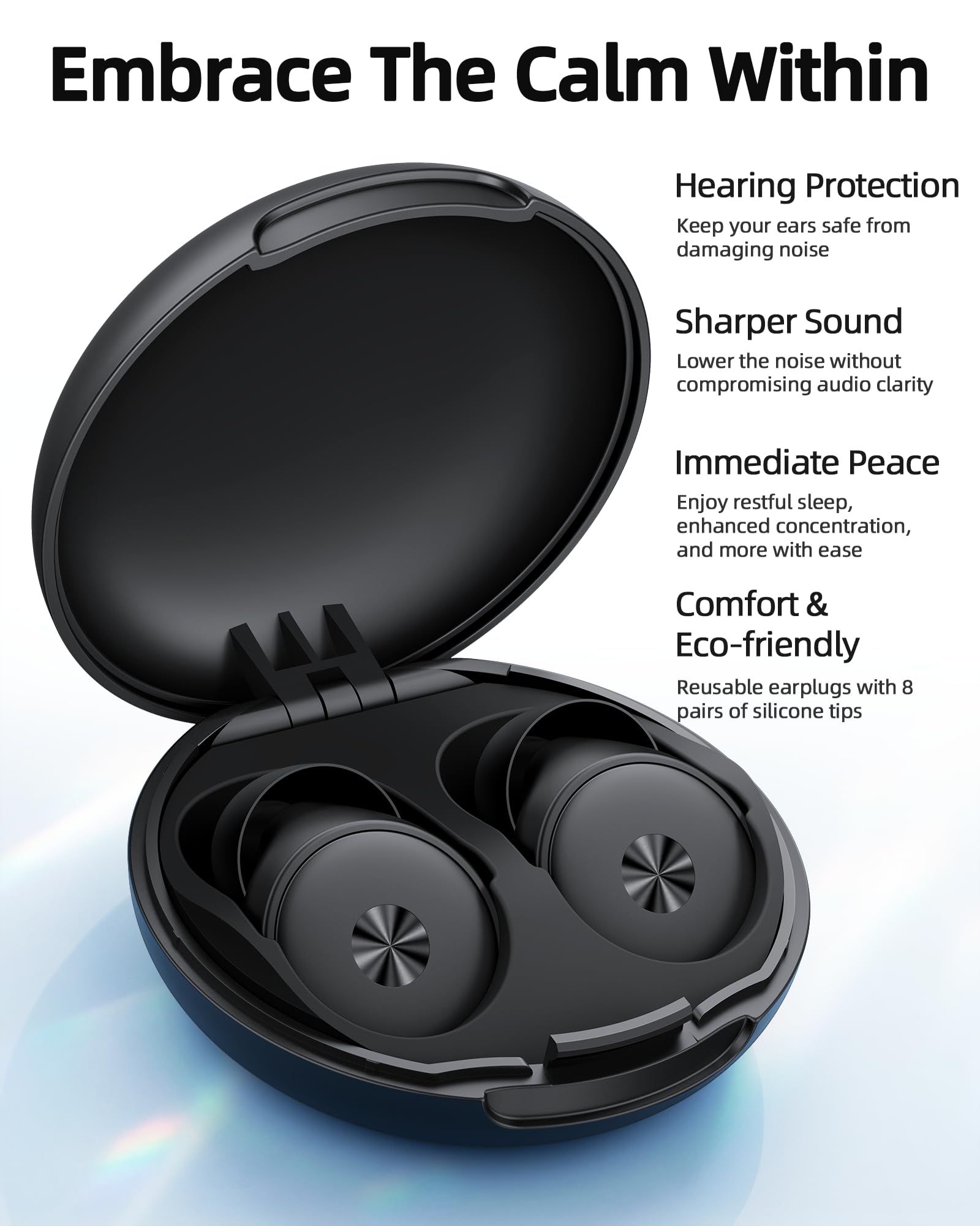 Photo 1 of Ear Plugs for Sleeping 45dB Noise Cancelling Ear Plug with 8 Tips, 0.1Oz UltraComfy Ear Plugs for Noise Reduction for Concerts, Side Sleeper, Focus, Snoring, Silicone Reusable Earplug with Case Black