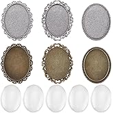 SUNNYCLUE 1 Box 6Pcs Brooch Pin Findings Brooch Cabochon Setting Vintage Tibetan Alloy Pin Disk Base with 6Pcs Transparent Glass Cabochons Blank Bezel Trays for Jewelry Making DIY Crafts Decoration