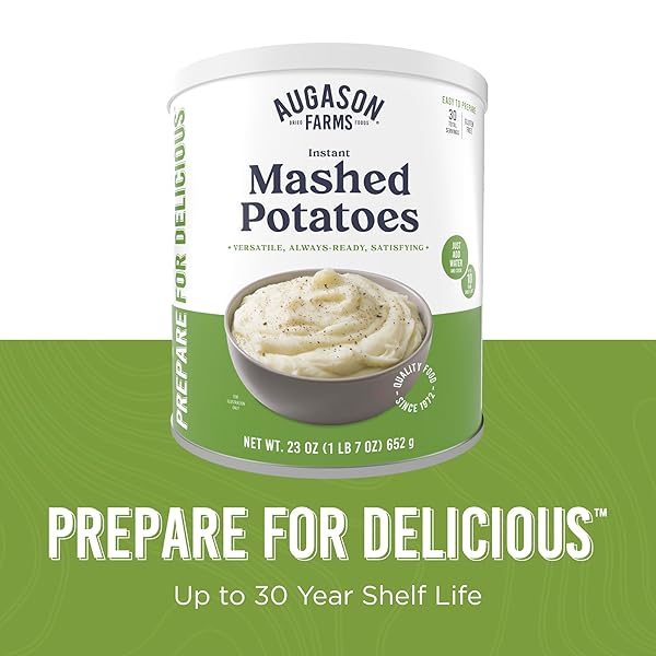 INSTANT MASHED POTATOES EMERGENCY FOOD SUPPLY, 30 SERVINGS, 10 YEAR SHELF LIFE, CERTIFIED GLUTEN FREE MASHED POTATOES, FLAVORED WITH BUTTER AND SALT – DEHYDRATED MEALS, SURVIVAL FOOD CAMPING ESSENTIALS CAN