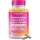 Pink Stork Ashwagandha, Maca Root &amp; Black Cohosh for Perimenopause, 60 Caps | Perimenopause + Hormone Support For Women, Mood &amp; Stress Support, Adrenal &amp; Cortisol Support