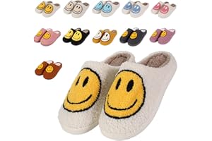 sharllen Smile Face Slippers for Women Men Retro Soft Fluffy Warm Home Non-Slip Couple Style Casual Shoes Anti-Skid Plush Fleece Lined House Shoes for Unisex Slippers Indoor Outdoor