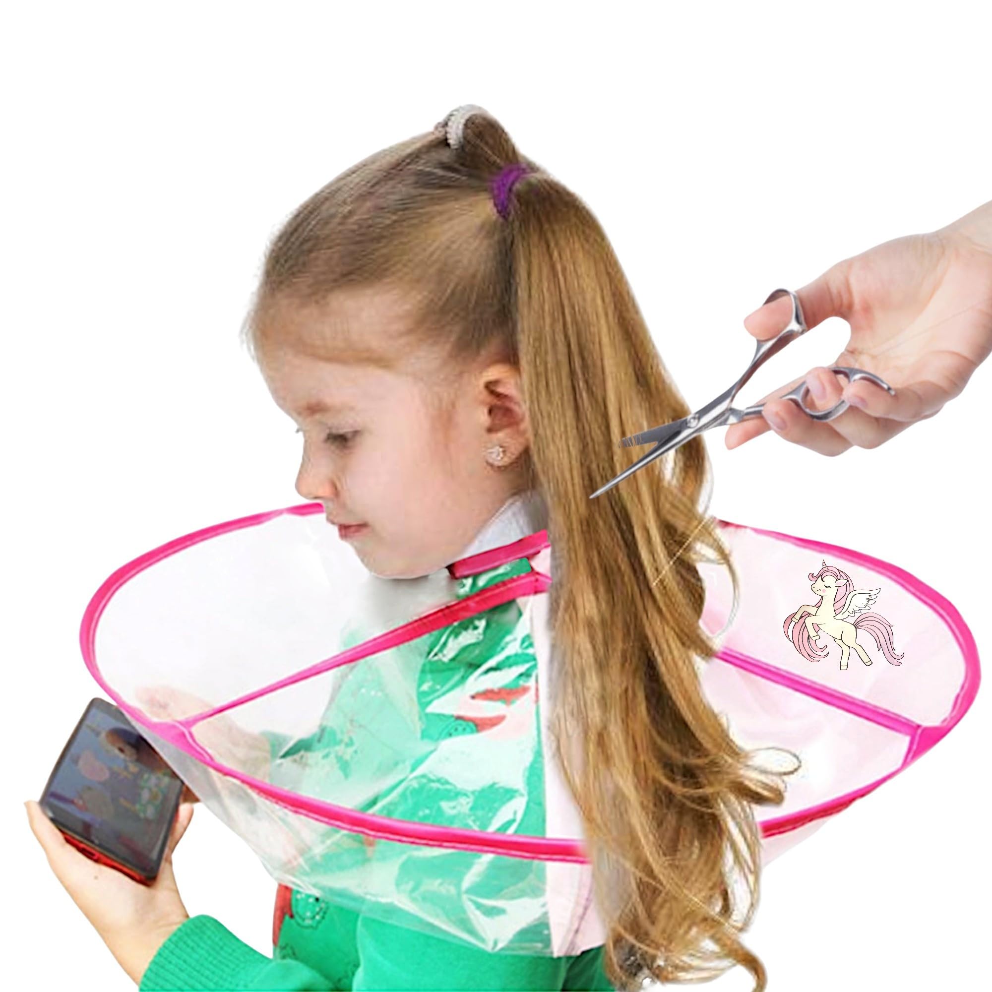 GUSTO Hair Cutting Hairdresser Cape Children Barber Cape with Transparent Window Kids Hairdresser Cape up to 12 Years and Adults, Pink Unicorn, M