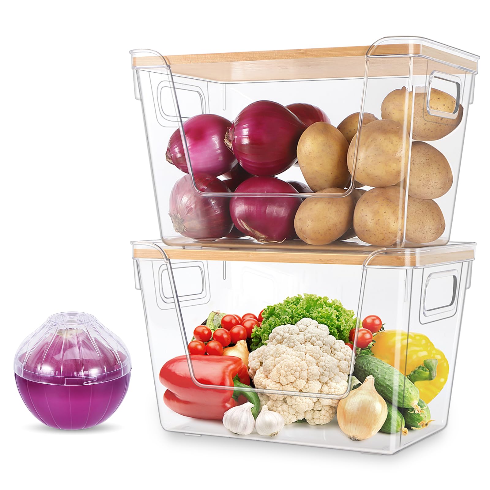 Photo 1 of 2 Set Kitchen Pantry Organizers and Storage Bins with A Fridge Onion Saver for Onion, Potato, Fruit, Produce, Vegetable Storage, Stackable Trash Bag Holder
