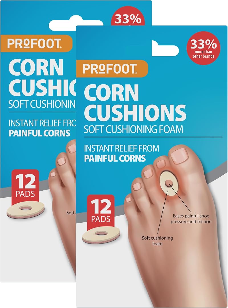 PROFOOT Corn Cushions 12 Pads Soft Foam Pressure Relief Self Adhesive Pack of 2