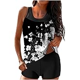 GOHRSHA Womens Tankini Bathing Suits Tummy Control - Floral Printed 2 Piece Swimsuits with Boy Shorts Modest Swimwear