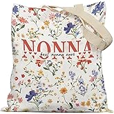 APJYM Nonna Gifts Floral Tote Bag, Mother's Day Birthday Gifts for Nonna from Grandkids Grandsons Granddaughters Canvas Tote Bags for Women, Reusable Grocery Shopping Bag