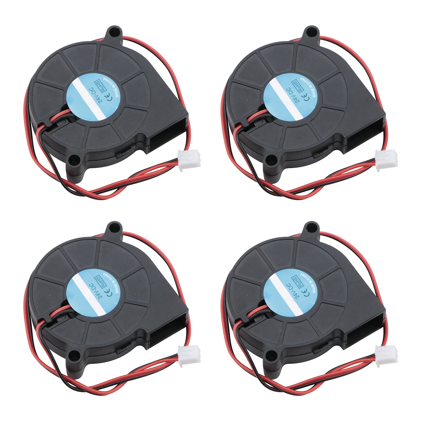 Rowiz 50mm Blower Fan 24V 0.1A Brushless 2-Pin Connected Mini Turbo Fan Centrifugal Turbine Fan for Purifier Humidifier, 50x15mm, Pack of 4