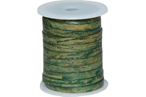 Autentico Leather Flat String Cord for Making Necklace, Bracelets and Jewellery, Genuine Cowhide Leather Strap Braided Cord for Shoe Laces and DIY Crafts (Antique Green Distressed, 5mm 10 Meters)