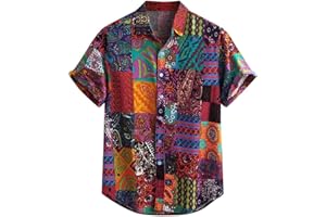 Mens Cotton Linen Beach Tops Short Sleeve Button Down Shirts 2024 Summer Relaxed Fit Vintage Casual Hawaiian Shirts