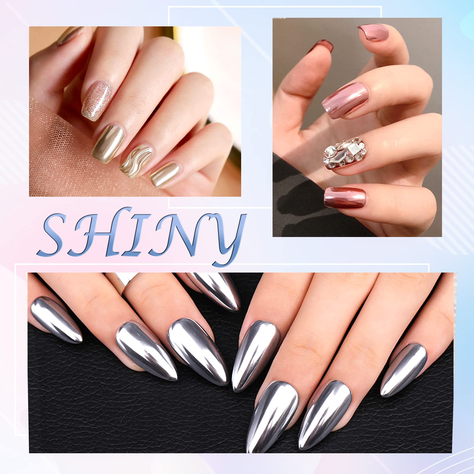 Laza Chrome Nail Powder Mirror Effect Metallic Dust Holographic Glitter Glazed Manicure Decoration Reflective Pigment for DIY Gel Polish Nail Art, Resin Craft, Gifts - Gold - Image 7