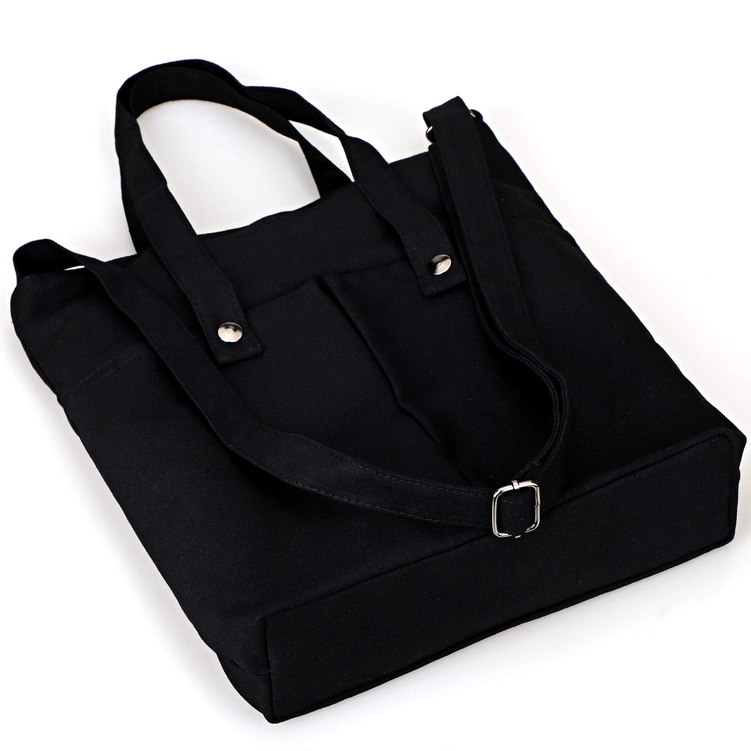 Women\'s 12 oz Canvas Tote Handbags Casual Vertical Top Shoulder Work Bag Crossbody Travel Bag Shopping Bag(Black)