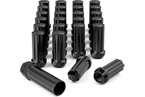 FLYCLE 14x1.5 Wheel Lug Nuts, 24 pcs Black M14x1.5 Lug Nut Closed End Long Extended XL Spline with 1 Socket Key for Silverado 1500 Tahoe Avalanche Sierra 1500 Yukon Escalade 6 Lug Aftermarket Wheels