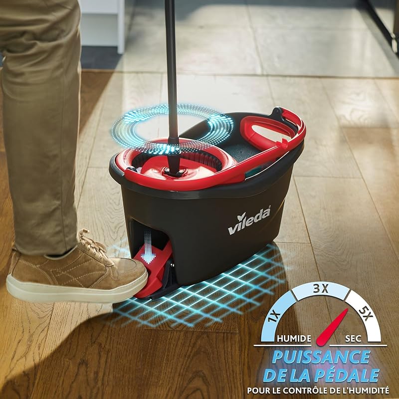 - Vileda Turbo 2 en 1 - Kit Complet Balai à Frange et Seau Essoreur à Pédale - Serpillière Microfibres avec Manche Télescopique - Laveur de Sol pour Sols Fragiles - Nettoie et Dépoussière