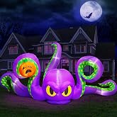 12Ft Halloween Inflatables Giant Octopus Purple Sticky Pumpkin LED Light Blow up Halloween Decor for Carnival Party Store Outdoor Yard Lawn Decorations