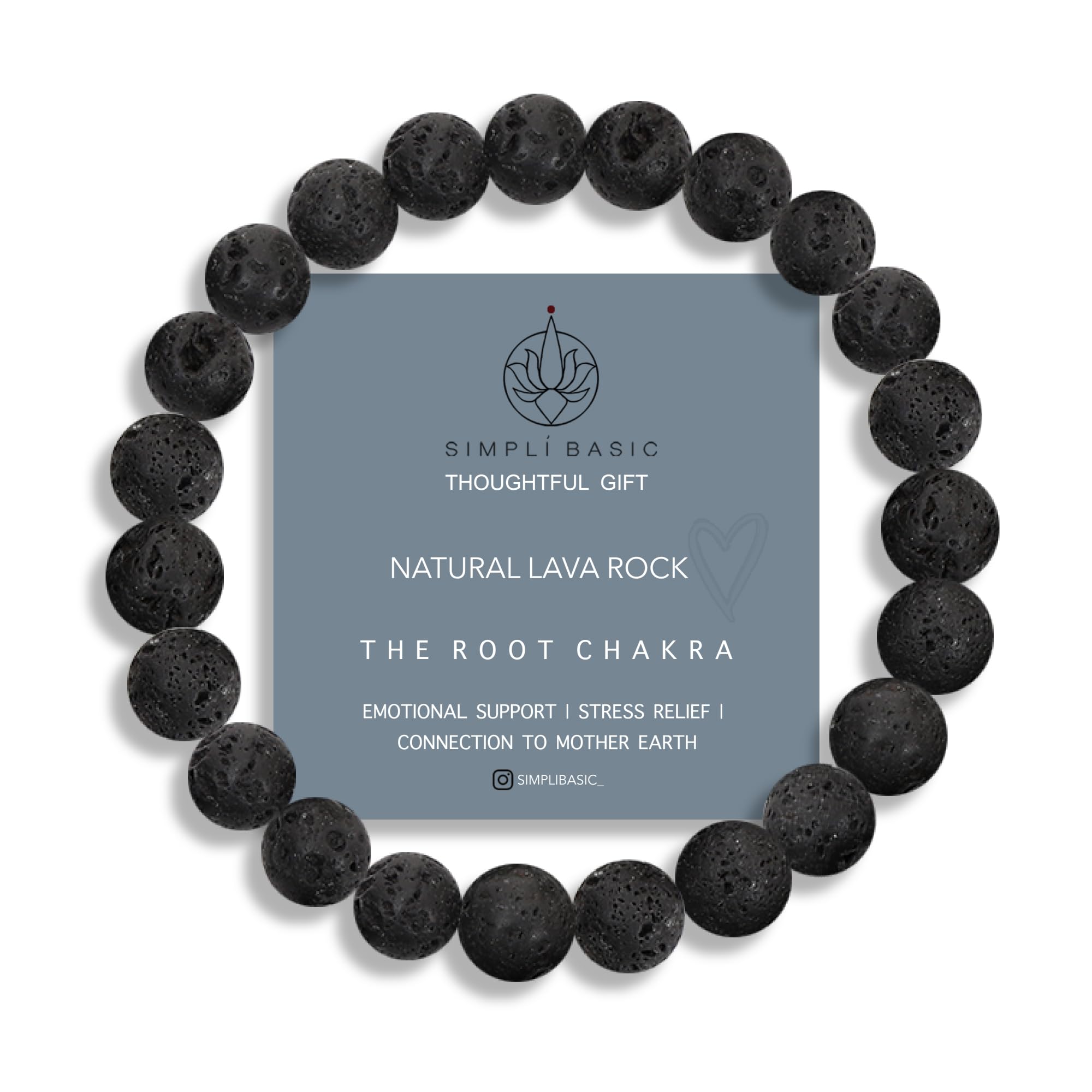 SIMPLÍ BASIC Natural Black 8MM Lava Stone Healing Bracelet for Women and Men with Attractive Gift Box & Velvet Pouch