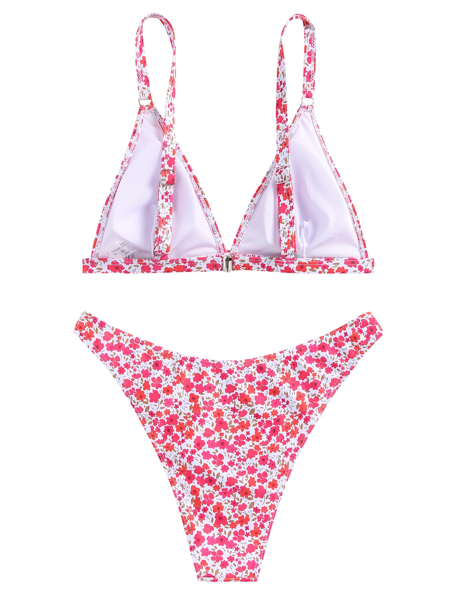ZAFUL Women's 2 Piece Floral Print Swimsuit Triangle String High Cut Bikini Sets Bathing Suit (1-Red Multicolor,S) - Image 4